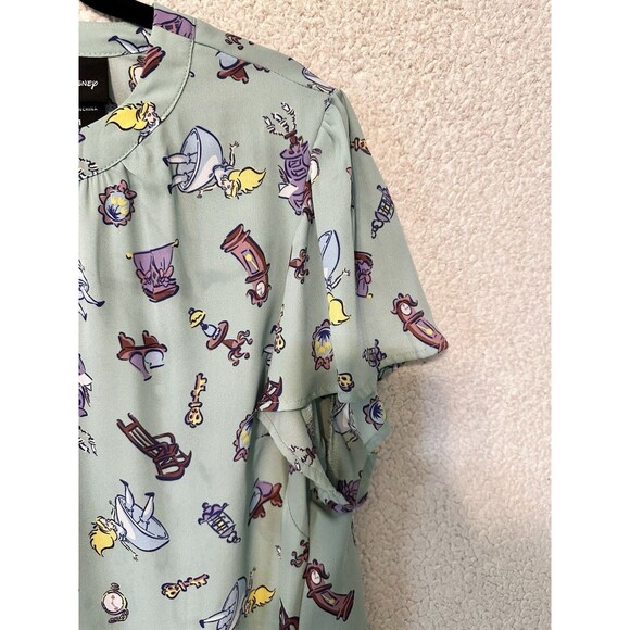 Torrid Disney Alice In Wonderland Flutter Sleeve Blouse Georgette‎ Aqua Green 1X - Picture 4 of 13